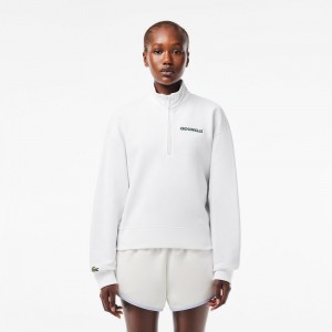 Women's Lacoste Printed Half-Zip Fleece Sweatshirt White | WYA654912