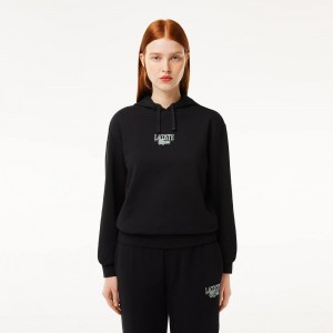 Women's Lacoste Printed Hoodie Black | MXJ085249