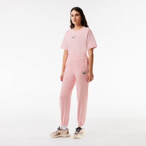 Women's Lacoste Printed Sweatpants Waterlily Pink | JFG985042