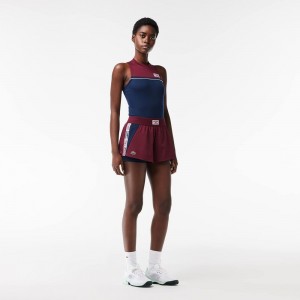 Women's Lacoste Recycled Fabric Lined Tennis Shorts Bordeaux Navy Blue | OLP548709