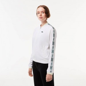 Women's Lacoste Recycled Fiber Stretch Ultra-Dry Tennis Jackets White | NAH408723