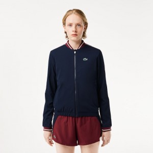 Women's Lacoste Recycled Fiber Stretch Ultra-Dry Tennis Jackets Navy Blue | EBS987064