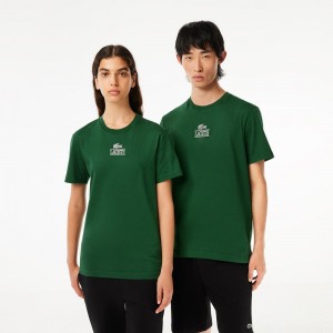 Women's Lacoste Regular Fit Cotton Jersey Branded T-Shirt Pine green | SBE614872