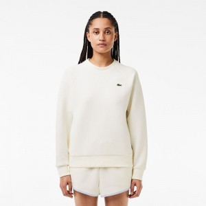 Women's Lacoste Regular Fit Double Face Piqué Crew Neck Sweatshirt White | UOZ856902