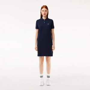 Women's Lacoste Regular Fit Piqué Knit Polo Dress Navy Blue | SIO375862