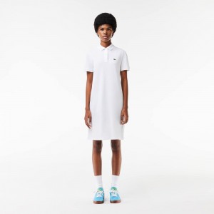 Women's Lacoste Regular Fit Piqué Knit Polo Dress White | XZL690384