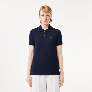 Women's Lacoste Regular Fit Soft Cotton Petit Piqué Polo Shirts Navy Blue | OUE801796