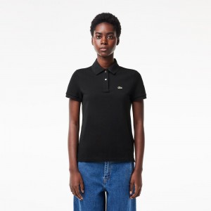 Women's Lacoste Regular Fit Soft Cotton Petit Piqué Polo Shirts Black | UME846905