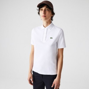 Women's Lacoste Regular Fit Striped Organic Cotton Polo Shirts White | MCI432906