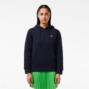 Women's Lacoste Relaxed Fit Double Face Piqué Hoodie Abysm blue | RYQ048216