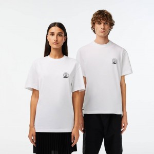 Women's Lacoste Relaxed Fit Organic Cotton Jersey T-Shirt White | TUQ851703