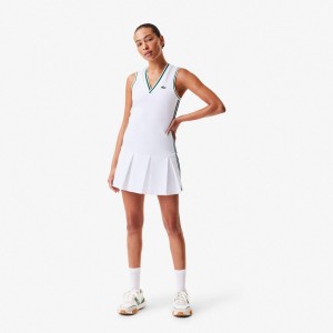 Women's Lacoste Removable Piqué Shorts with Sport Dress White Green | WYI507613