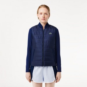 Women's Lacoste Reversible Golf Vest Jackets Navy Blue White | UAE936857