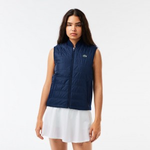 Women's Lacoste Reversible Golf Vest Jackets Navy Blue Bordeaux | YKI604523