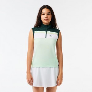 Women's Lacoste Ripstop Piqué Ultra-Dry Tennis Polo Shirts Green White | HGI472165