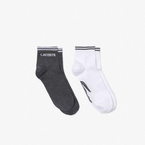 Women's Lacoste SPORT 2-Pack Low Cotton Socks Grey Chine White | ZWP084621