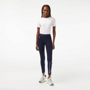 Women's Lacoste SPORT 7/8 Length Recycled Polyester Leggings Navy Blue | ZYM053142