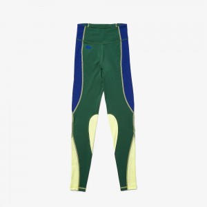 Women's Lacoste SPORT Colorblock Knit Effect Leggings Green Blue Flashy Yellow | RSV583901