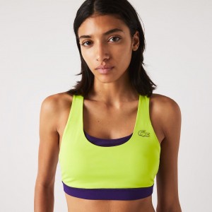 Women's Lacoste SPORT Colorblock Recycled Polyester Sports Bra T-Shirt Yellow Purple | IED326905