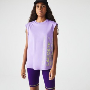 Women's Lacoste SPORT Loose Fit Branded Coordinate T-Shirt Purple | IXA428759