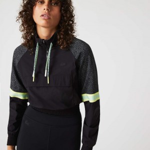 Women's Lacoste SPORT Loose Fit Cropped Colorblock Sweatshirt Black | OQW359674