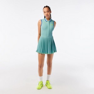 Women's Lacoste SPORT Pleated Tennis Dress Green Light Green | XEK506491