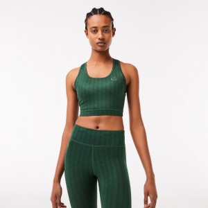 Women's Lacoste SPORT Printed Sports Bra T-Shirt Green | AQF560471