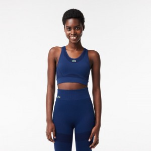 Women's Lacoste SPORT Seamless Stretch Bra Sports Bra Methylene blue | MHK391204