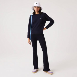 Women's Lacoste Seamless Ribbed Knit Leggings Navy Blue | HRI824610