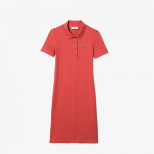 Women's Lacoste Short Sleeved Slim Fit Ribbed Cotton Dress Pink | ODH287051