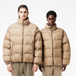 Women's Lacoste Short Waterproof Puffer Jackets Khaki Green | AXZ971506