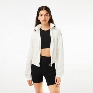 Women's Lacoste Short Zip-Up Jackets White | KYD319086