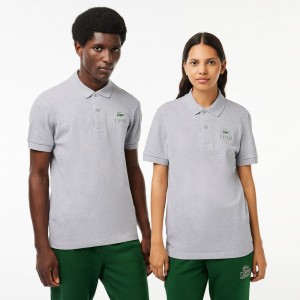 Women's Lacoste Signature Print Stretch Piqué Polo Shirts Grey Chine | XSR825410