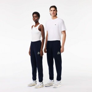 Women's Lacoste Signature Print Sweatpants Navy Blue | KBS427961