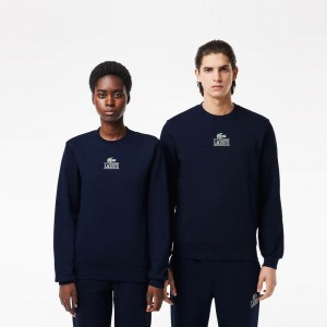 Women's Lacoste Signature Print Sweatshirt Navy Blue | LGJ563017