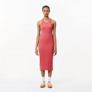 Women's Lacoste Sleeveless Organic Cotton Dress Pink | OHW107268