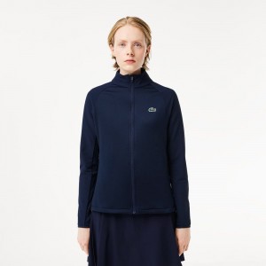 Women's Lacoste Slim Fit Golf Fleece Layering Jackets Navy Blue | UQT749320