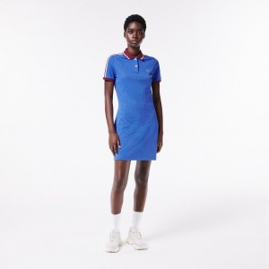 Women's Lacoste Slim Fit Monogram Dress Blue Bordeaux | UBH284917