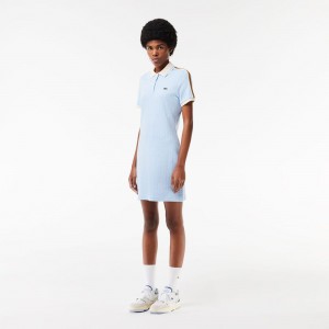 Women's Lacoste Slim Fit Monogram Dress Light Blue White | MQP938740