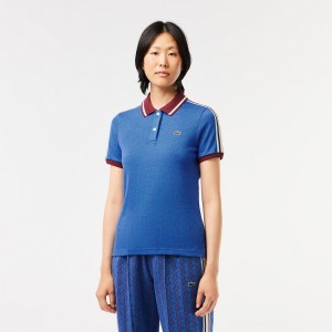 Women's Lacoste Slim Fit Monogram Polo Shirts Blue Bordeaux | TOE843169