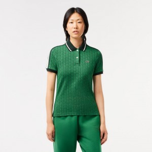 Women's Lacoste Slim Fit Monogram Polo Shirts Green | TJP467153