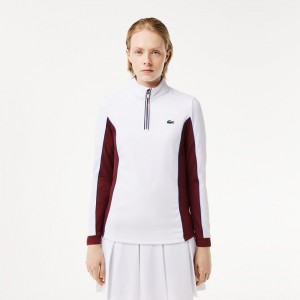 Women's Lacoste Slim Fit Quarter-Zip Sweatshirt White Bordeaux | PRI324158