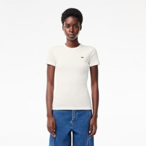 Women's Lacoste Slim Fit Ribbed Cotton T-Shirt White | ISL981543