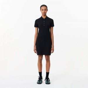 Women's Lacoste Slim Fit Stretch Cotton Piqué Polo Dress Black | CXY317905