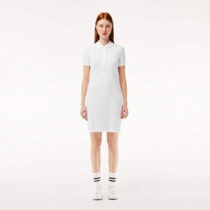 Women's Lacoste Slim Fit Stretch Cotton Piqué Polo Dress White | OYD142605