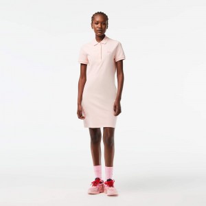 Women's Lacoste Slim Fit Stretch Cotton Piqué Polo Dress Light Pink | QPV346028