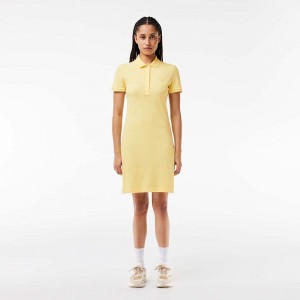 Women's Lacoste Slim Fit Stretch Cotton Piqué Polo Dress Pastel yellow | ZAB314075