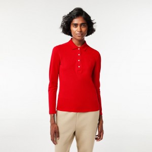 Women's Lacoste Slim Fit Stretch Piqué Polo Shirts Red | BJL409176