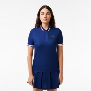 Women's Lacoste Sport Contrast Collar Piqué Polo Shirts Methylene blue | GDW697435