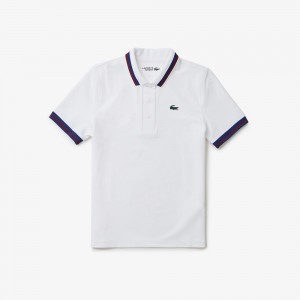 Women's Lacoste Sport Contrast Collar Piqué Polo Shirts White | POQ938760